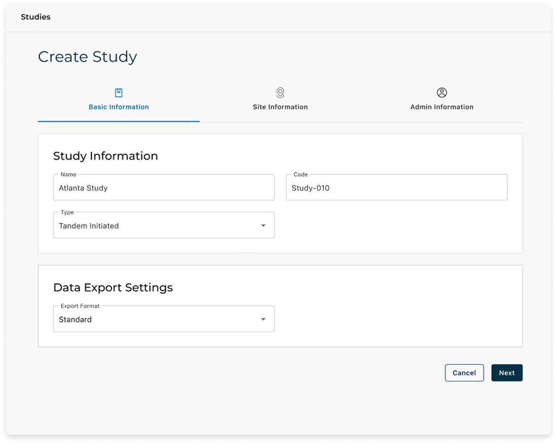 Unified study creation form